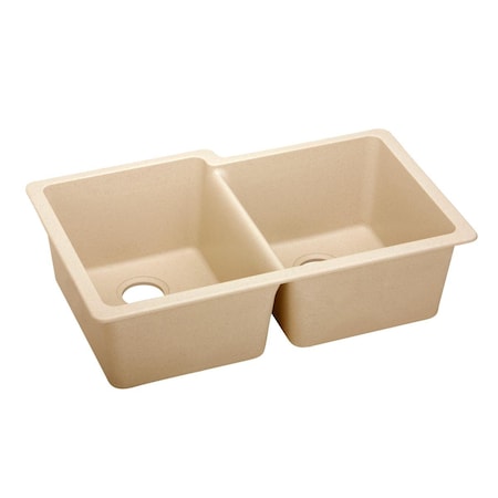 Elkay Quartz Classic 33 X 20-1/2 X 9-1/2 Offset Double Bowl Undermount Sink Sand ELGU250RSD0